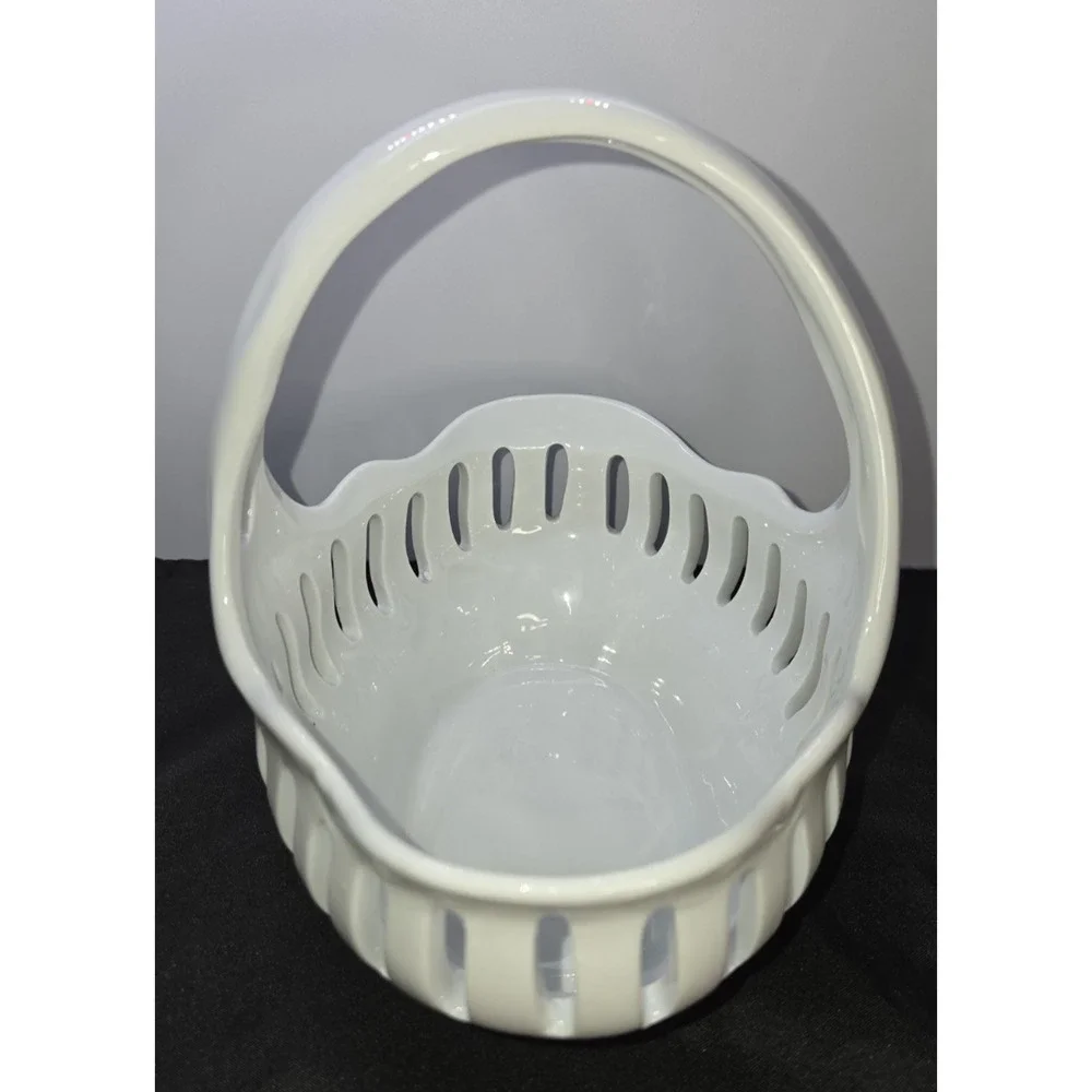 J Godinger Antique Reflections, White Porcelain Reticulated Handled Basket